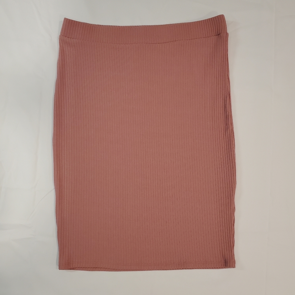 Haute Monde Ribbed Bodycon Skirt Womens Large Pink Stretch Knee Length